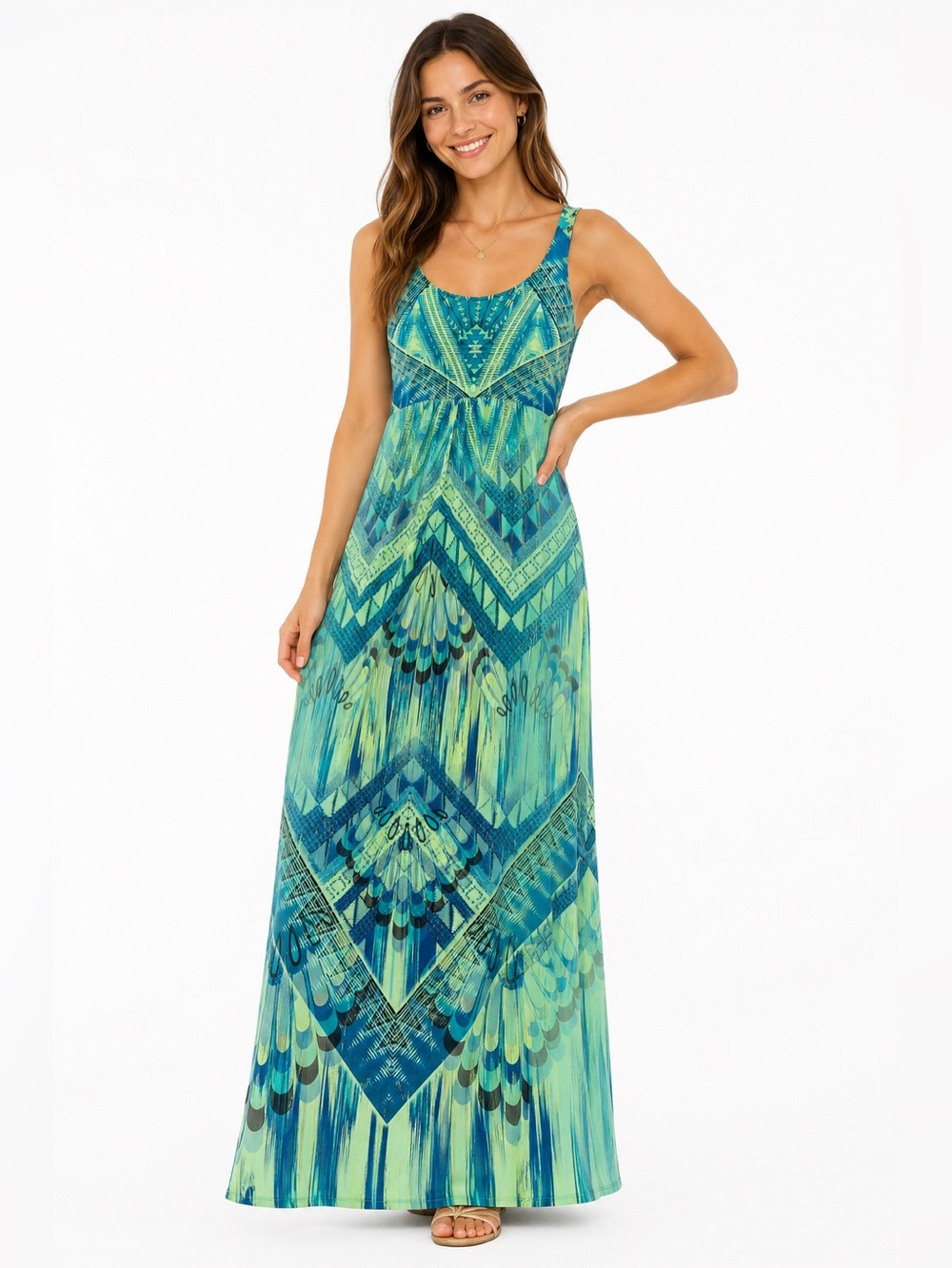 Maxi Dress Women’s Small Blue Green Geometric Boho XS Sleeveless